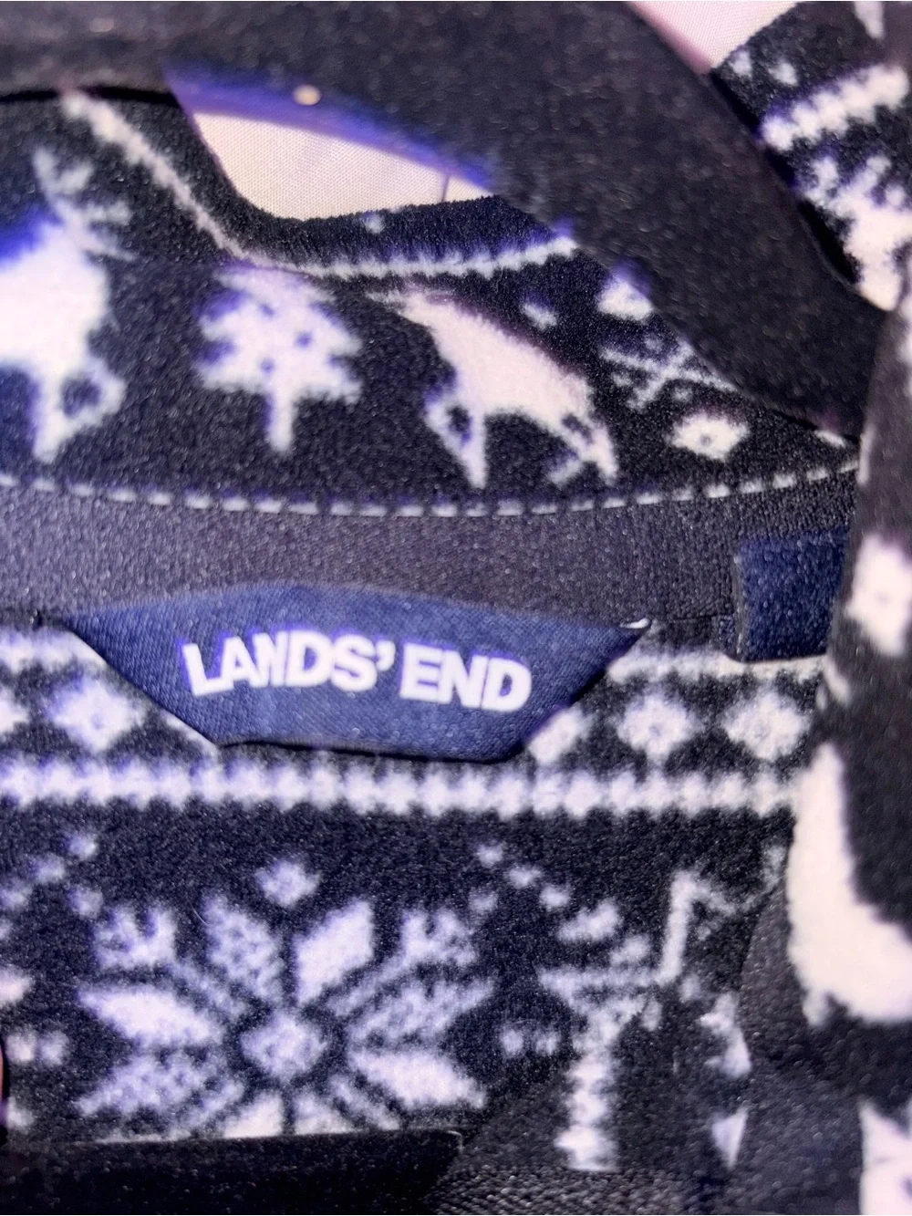 Lands' End Black & White Fair Isle Quarter-Zip Sweater